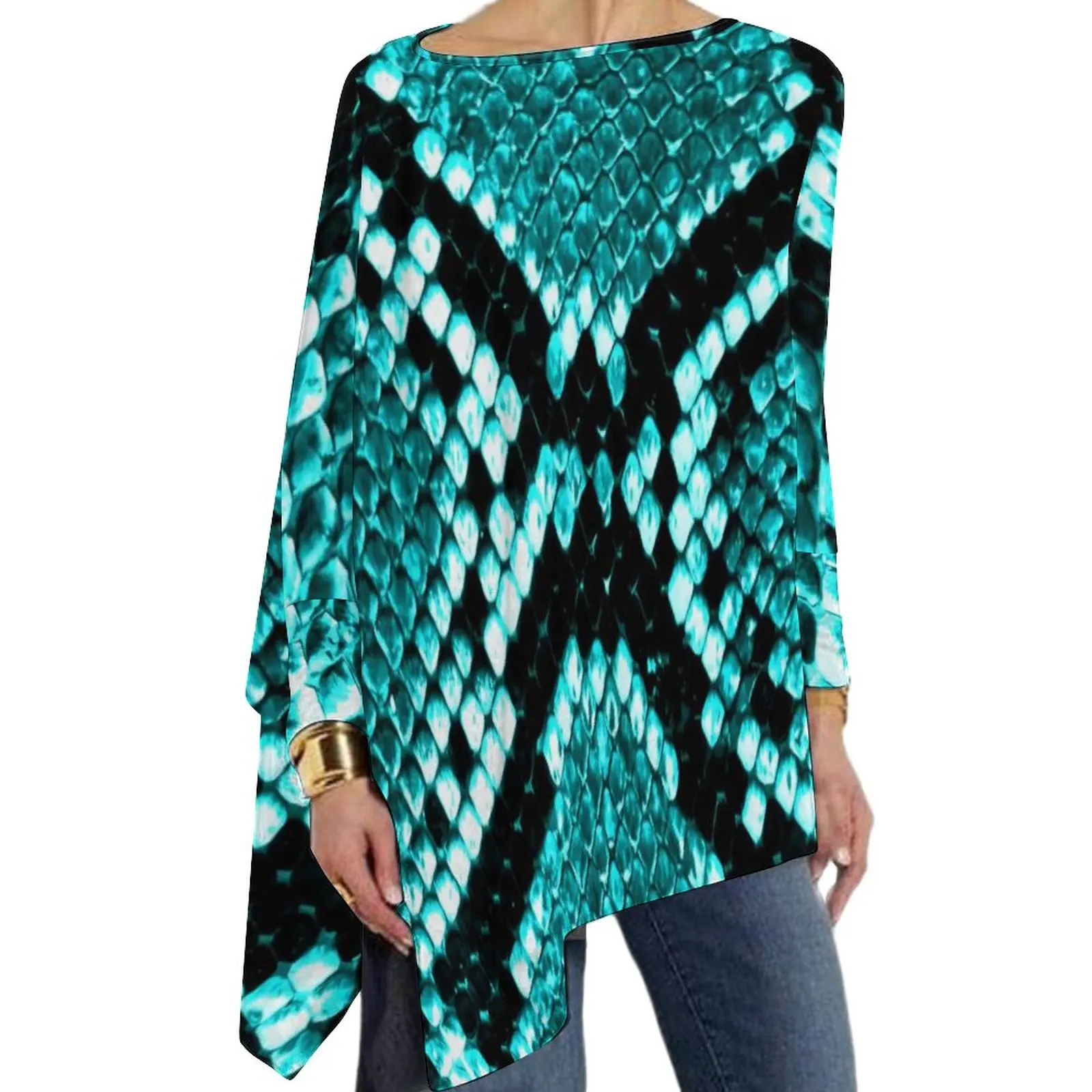 

Футболка женская с длинным рукавом, под змеиную кожу, 4XL/5XL/6XL