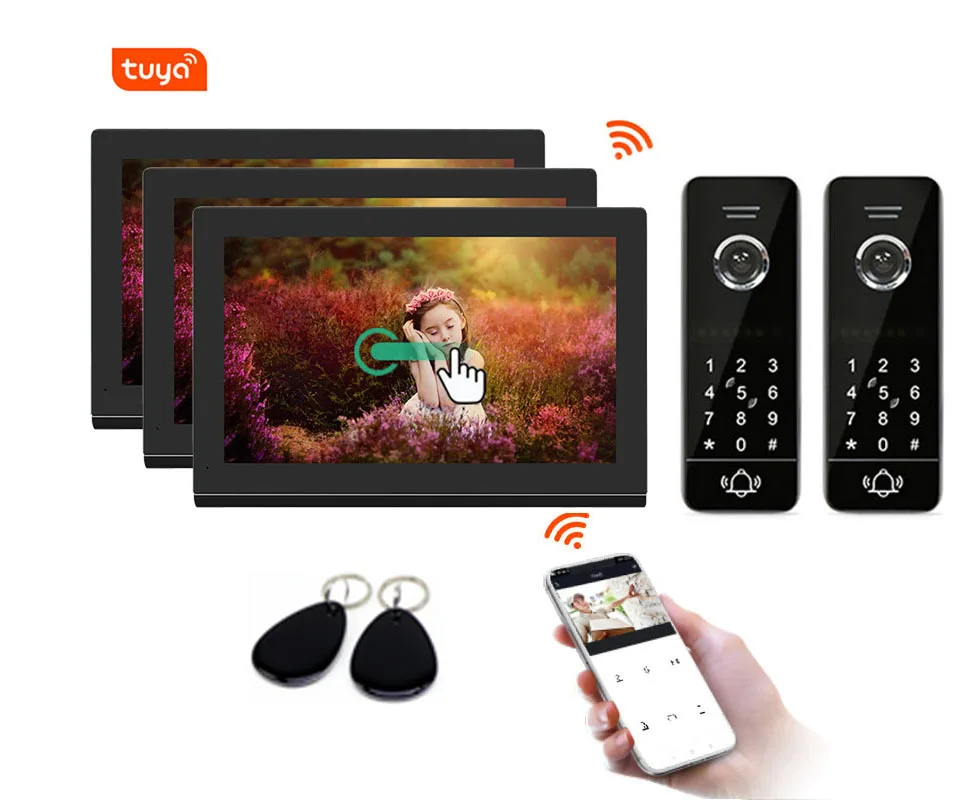 

Видеодомофон Tuya, 7 дюймов, Wi-Fi, проводной, с ИК-видеозвонком, с поддержкой пароля, для дома, управление доступом, 2to1