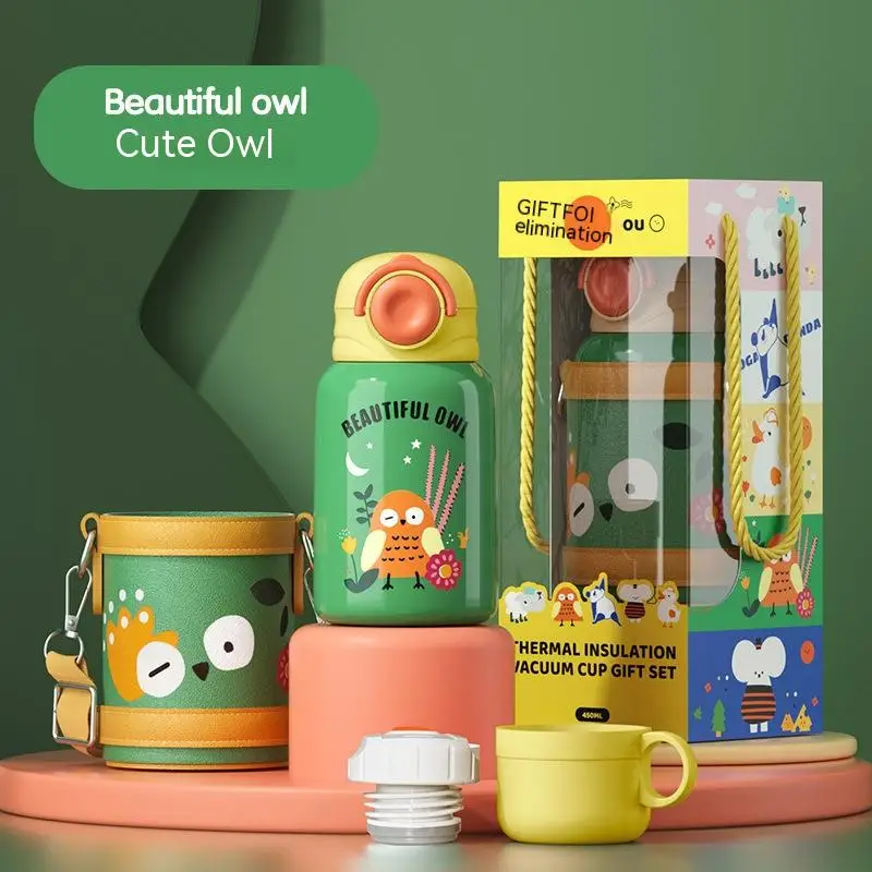 

Children's thermos cup Food grade 316 stainless steel healthy material gift cup set cute bouncing straw cup Vacuum cup thermos