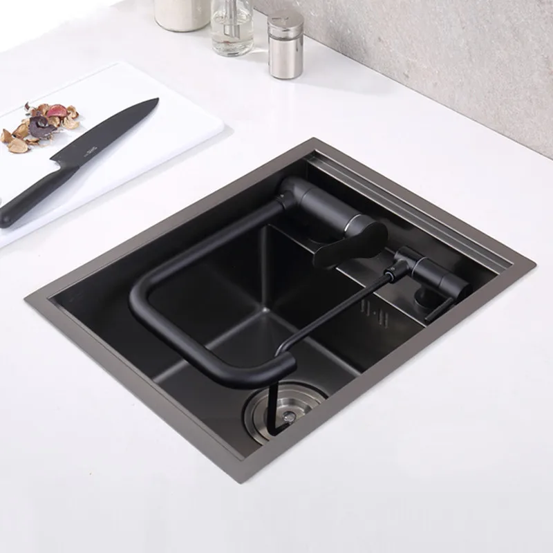 Nanómetro negro de acero inoxidable 304, barra de cocina hecha a mano, cubierta de fregadero oculta, fregadero de cocina individual de tamaño pequeño