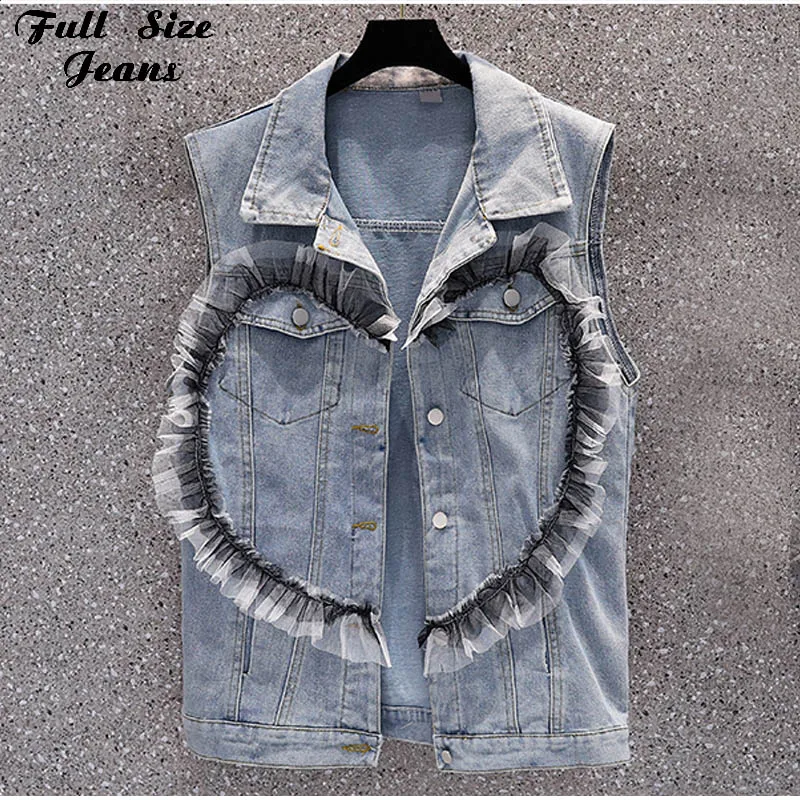 

Женский джинсовый жилет без рукавов, джинсовый жилет в стиле ретро рокабилли без рукавов в стиле пэчворк с сердечками, праздвечерние чный ж...