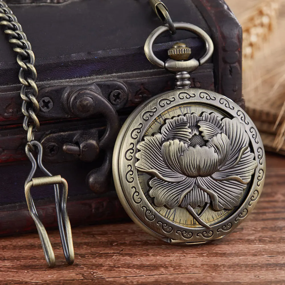 Vintage Top Fashion Personalized Lotus Mechanical Pocket Watch Men Woman Hand Wind Vintage Pocket & Fob Watch Luxury Male Clock