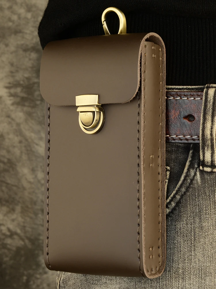 

Двухслойная поясная сумка из чистой воловьей кожи, 6,4 дюйма, 6,6 дюйма, 7,2 дюйма, женская сумка, кожаная сумка на ремень, кожаная подвесная сумк...