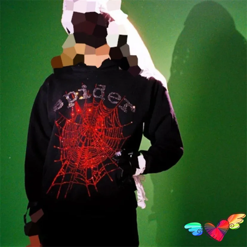 Толстовка с капюшоном красная паутина Sp5der для мужчин и женщин принтом в виде