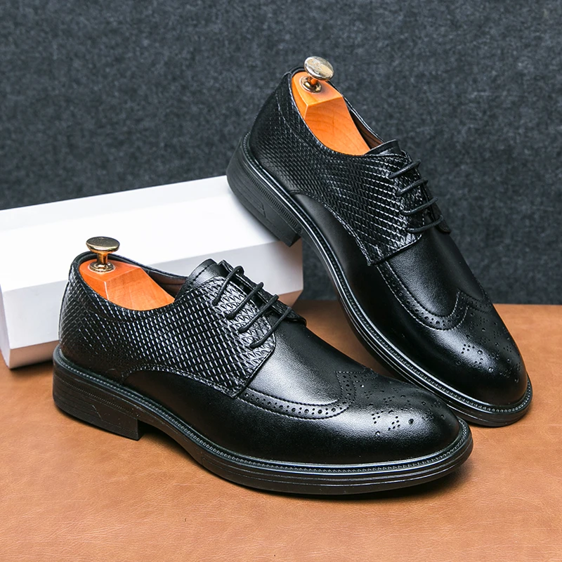 Мужские полуботинки в британском стиле броги с острым носком мужская деловая