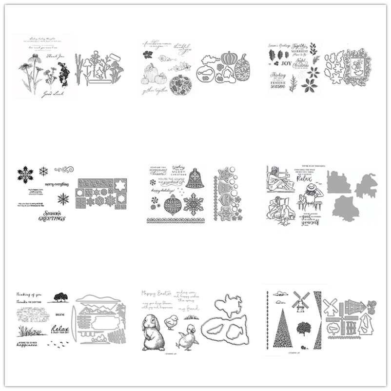 

Cutting Dies Clear Stamps Catalog Easter Pumpkin Squirrel Windmill Enjoy Words Scrapbooking Paper Making Craft Card