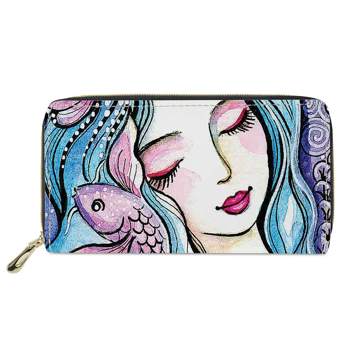 Beautiful Indian Girl Print Pattern Long Wallet High Quality Foldable Zipper Card Clip Bag Multifunctional Coin Purse Female