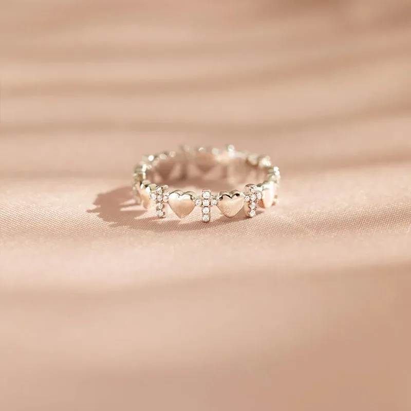 

Classic Rhinestone Cross Rings for Women Geometric Zircon Crystal Love Heart Ring Wedding Engagement Couple Ring Luxury Jewelry