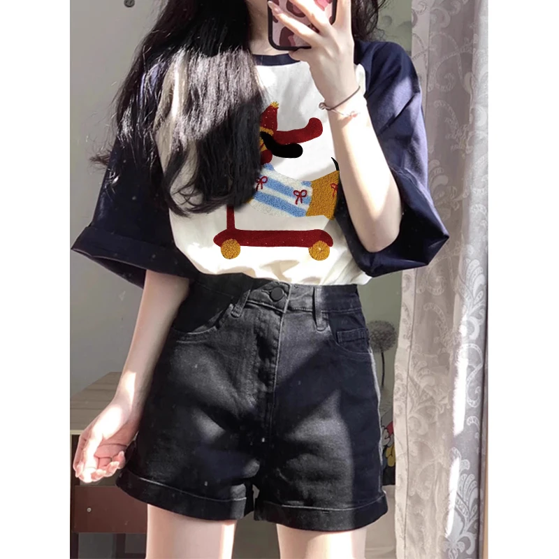 Американская Винтажная Футболка реглан с коротким рукавом Новинка лета 2024