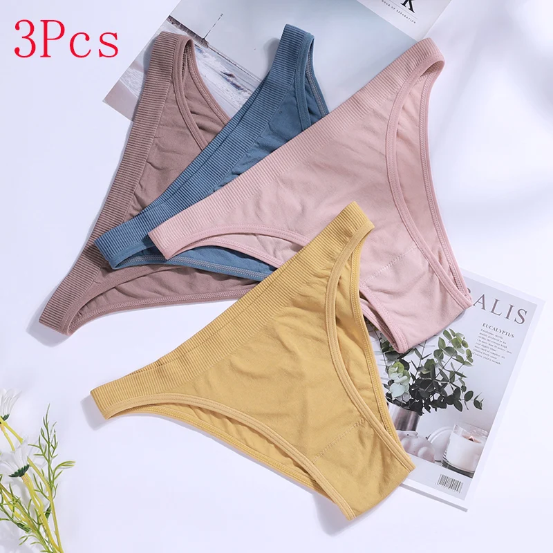 

3Pcs Women Sport Panties Sexy Low Rise Briefs Solid Underpants Female Underwear Soft Comfortable Lingerie