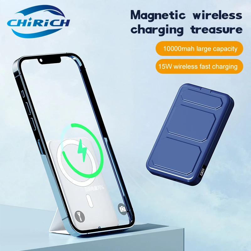 

10000mAh Magnetic Power Bank With Foldable Stand Fast Wireless Charger 15W External Battery 22.5W PD USB C For iPhone 13 Xiaomi