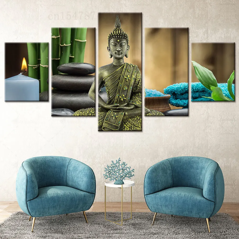 

5 панельных настенных фотографий, статуя Будды в виде свечи, Постер для гостиной, холст в стиле Дзен, настенные картины для домашнего декора, ...