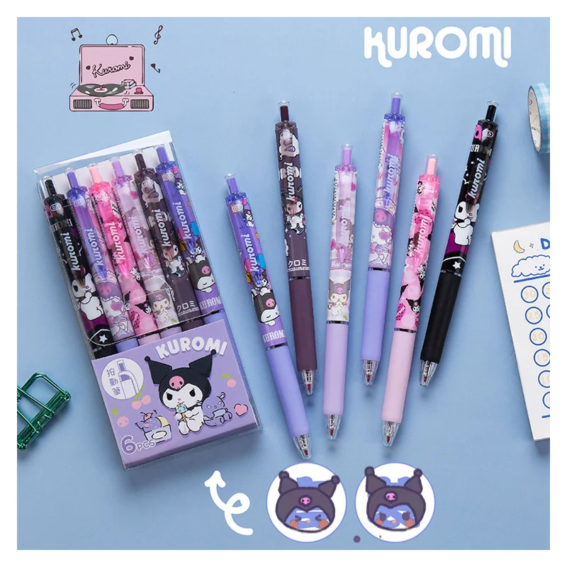 Cartoon Cute 6pcs 0.5mm Black Gel Pen Anime Cinnamoroll Kuromi Signature Pen Press Pen Neutral Pen School Writing Supplies Gift