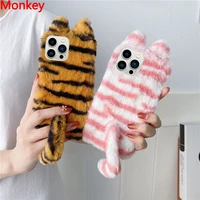 3d fluffy cat phone case plush for oppo a16k a15s a12e find x2 x3 x5 f11 a5s a3s a95 a94 a93 a74 a54 a53s shockproof soft cover