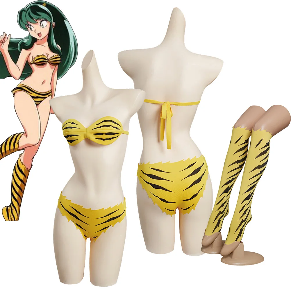 Аниме Urusei Yatsura Lum Invader карнавальный костюм бикини в тигровую полоску купальник