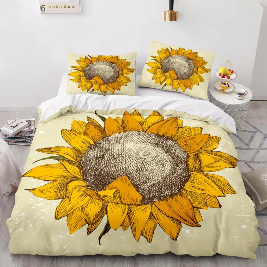

New Sunflower Bedding Set Single Twin Full Queen King Size Sunflower Bed Set Flower Aldult Kid Bedroom Duvetcover Sets 020