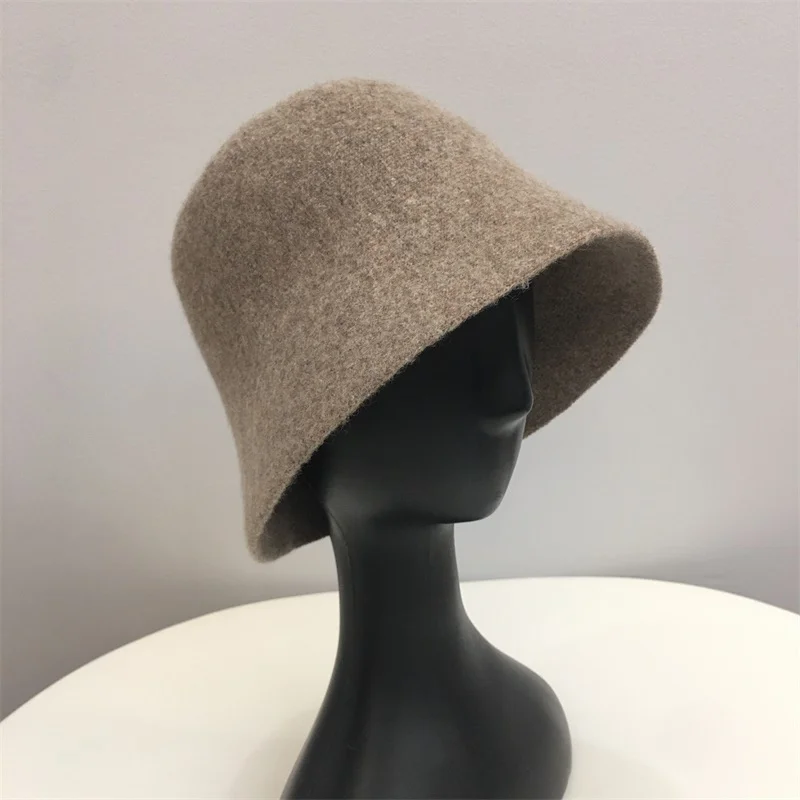 

Japanese Real Woolen Warm Bucket Hat For Women's Felt Retro Dome Wool Hat Female Fashion British Style Panama Cap