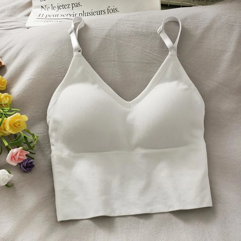 Sexy Suspender Vest Women's Breast Cushion Net Red Versatile Solid Color Short Style Hot Girl Bottomed Bra Top |