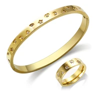 jinhui 2022 stainless steel jewelry set for women star moon pentagram fashion bangle bracelet heart charm ring fine jewelry new