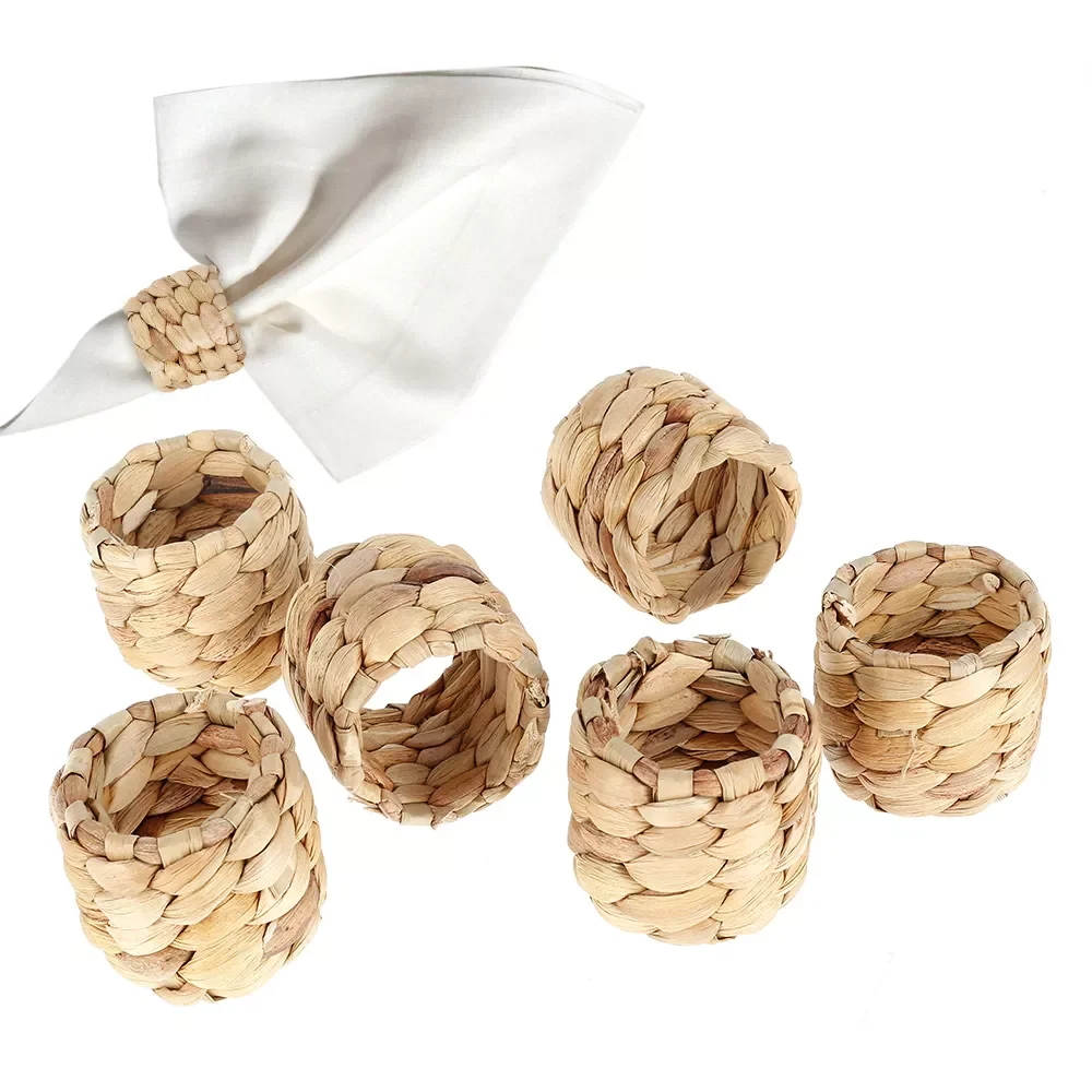 

NEW2023 Reusable Natural Material Straw Rope Woven Napkin Holder Water Hyacinth Grass Napkin Buckle Napkin Ring Wedding Table De