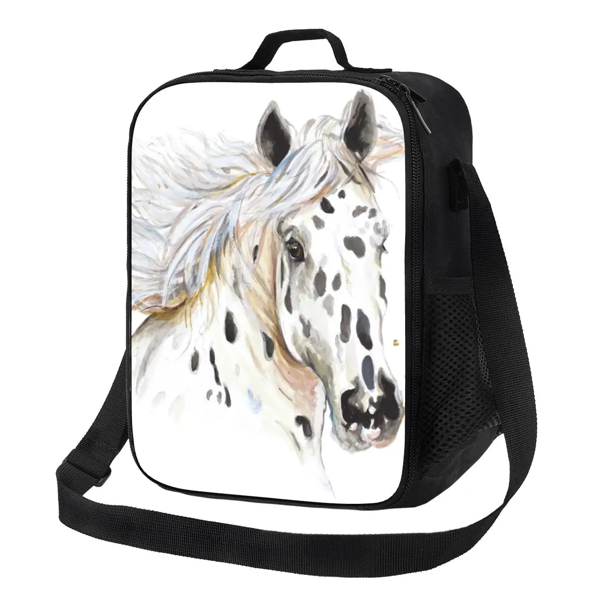 

Horse Lunch Bag with Handle Spotted Horse Elegant Cooler Bag Clutch Takeaway Pearl Cotton Thermal Bag