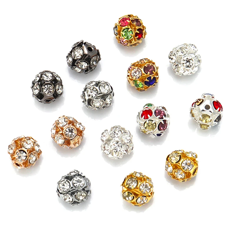 

30pcs/Lot Copper Plated Glass Rhinestone Ball Bead imitate Crystal Spacer Loose Beads For Jewelry Making Supplies DIY Bracelet