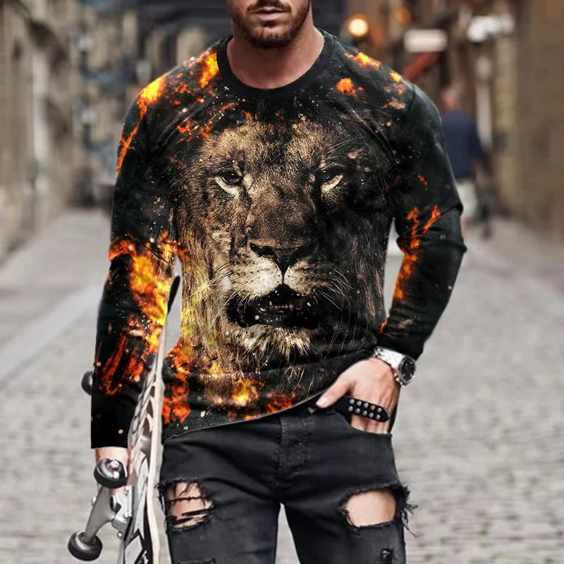 

Vintage Animal Print Men's T-shirt 2022 3D O-Neck Cotton Oversized Long Sleeve Shirt Men's Clothing Casual Streetwear Punk Tops