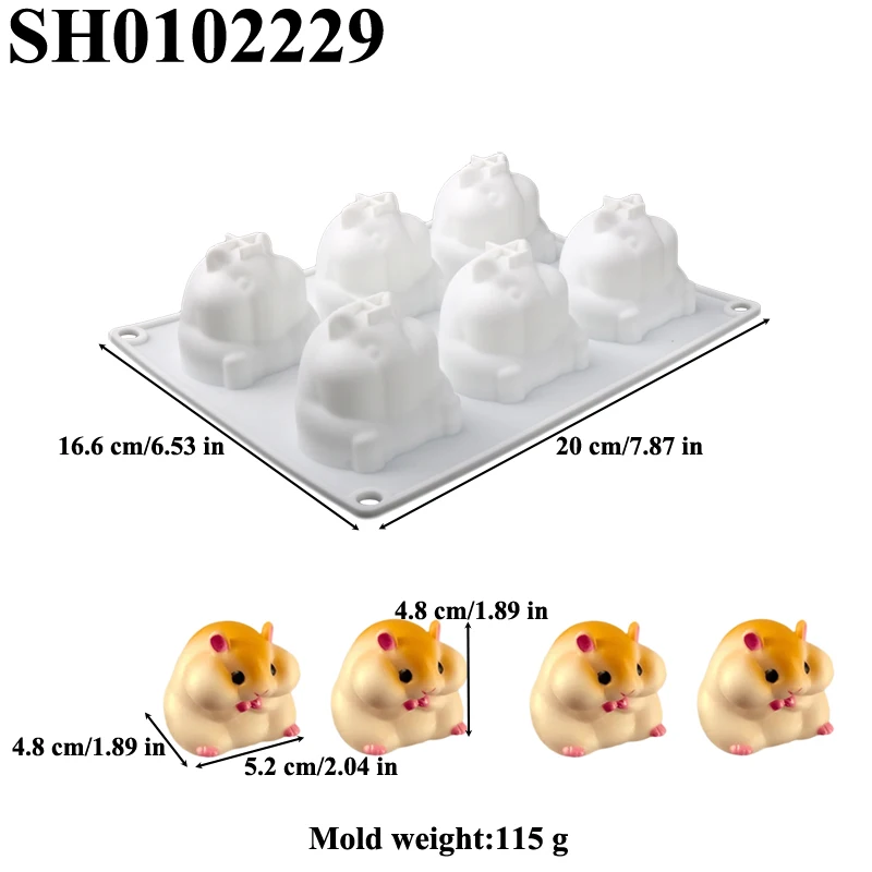 

6 Симпатичный хомяк Дизайн мусс торт Формы мыла Формы силикона Blancmange Кухонная выпечка Десерт Инструменты