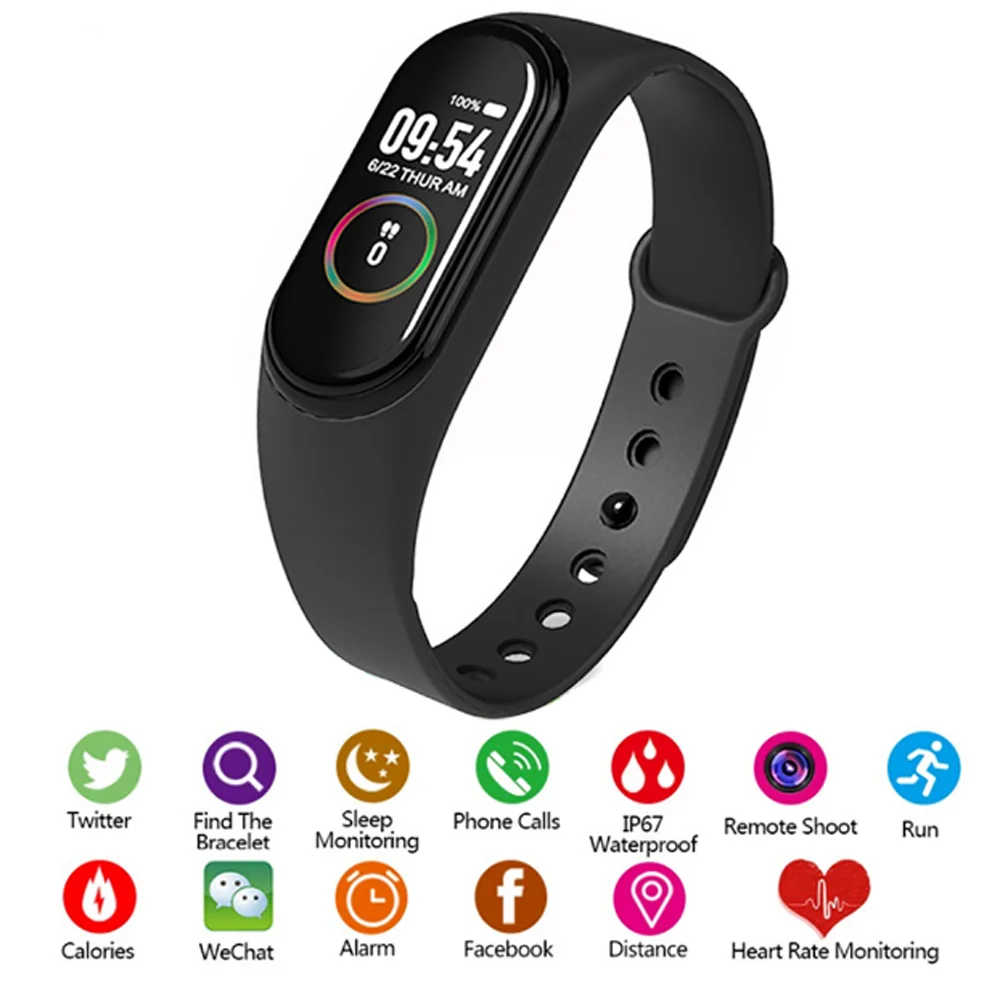 

M4 Smart Watch Wristband IP65 Waterproof Watch Blood Monitor Fitness Tracker Pressure Heart Rate Smart Bracelet