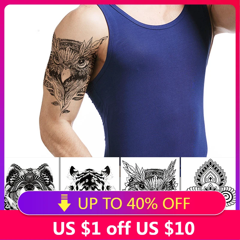 Водостойкая серия зверя Цветочная рука искусственная татуировка черная мода