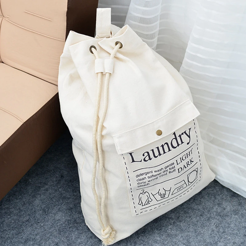 organizador bolso cesta ropa sucia almacenamiento de lavandería Bolsa de lavandería grande y espaciosa, mochila de 25 "x 20" con cordón, 100% de lona de algodón resistente, con correa, organizador de almacenamiento