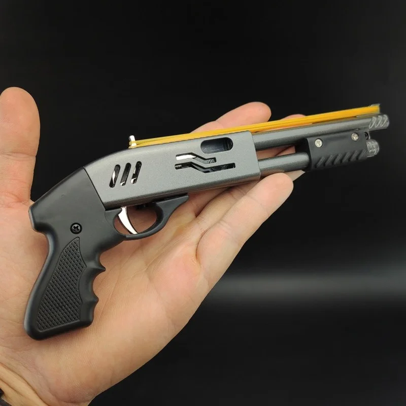 

New Mini Small Sprayer 8 Bursts of Alloy Rubber Band Toy Gun Miniature Model Ornaments Toy Soft Bullet Gun