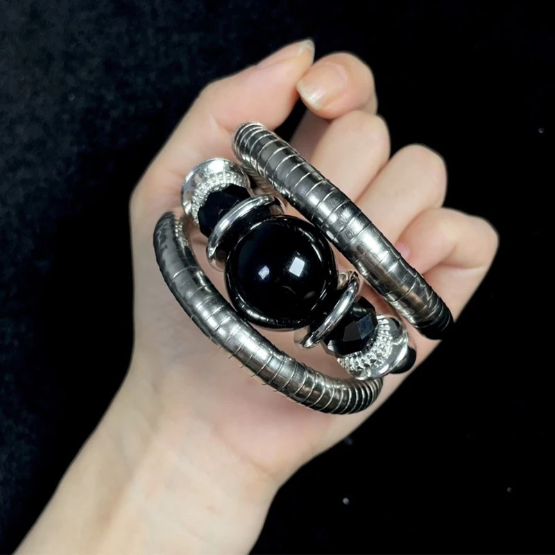 Новинка 2024 эластичный браслет из черного агата в ретро стиле мужские и женские