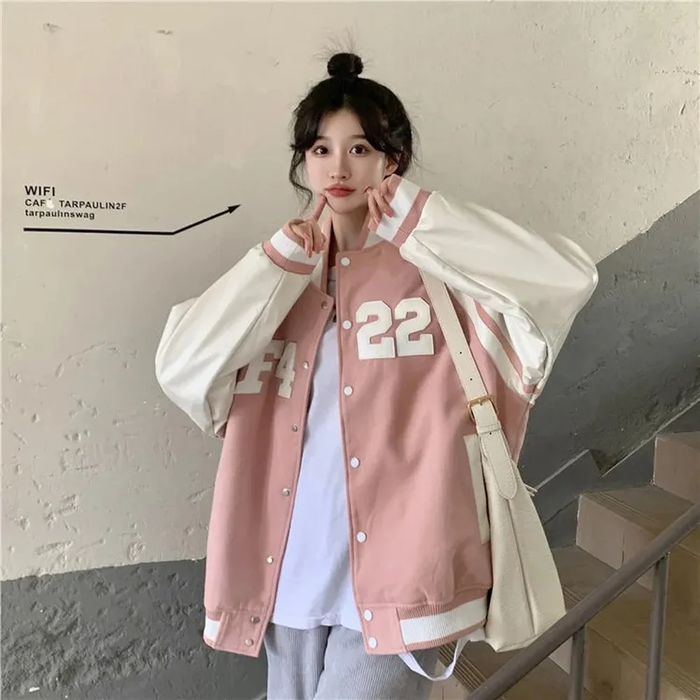 Женская бейсбольная куртка-бомбер осенняя Повседневная Свободная однобортная