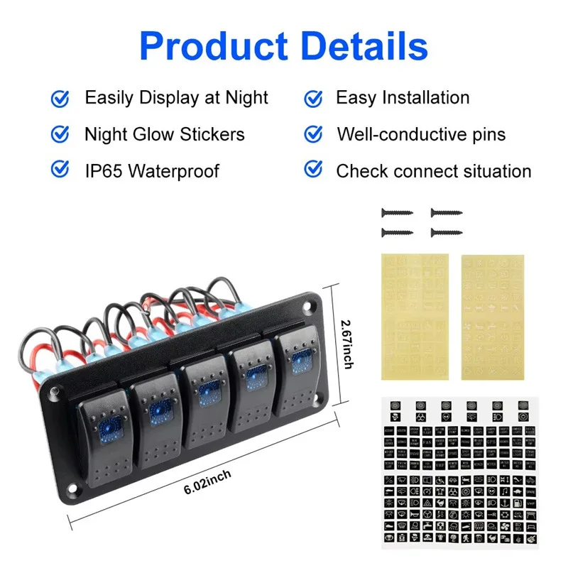 Панель переключателей 12/24 В 8-бандовый морской автомобиль лодка алюминиевый