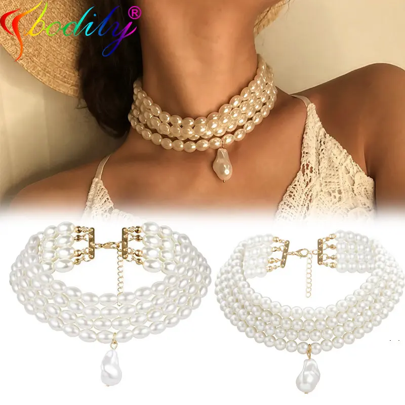 

Gorgeous Multi-Layer Imitation Pearl Choker Necklaces for Women Jewelry Irregular Pearls Pendant Fashion Wedding Necklace