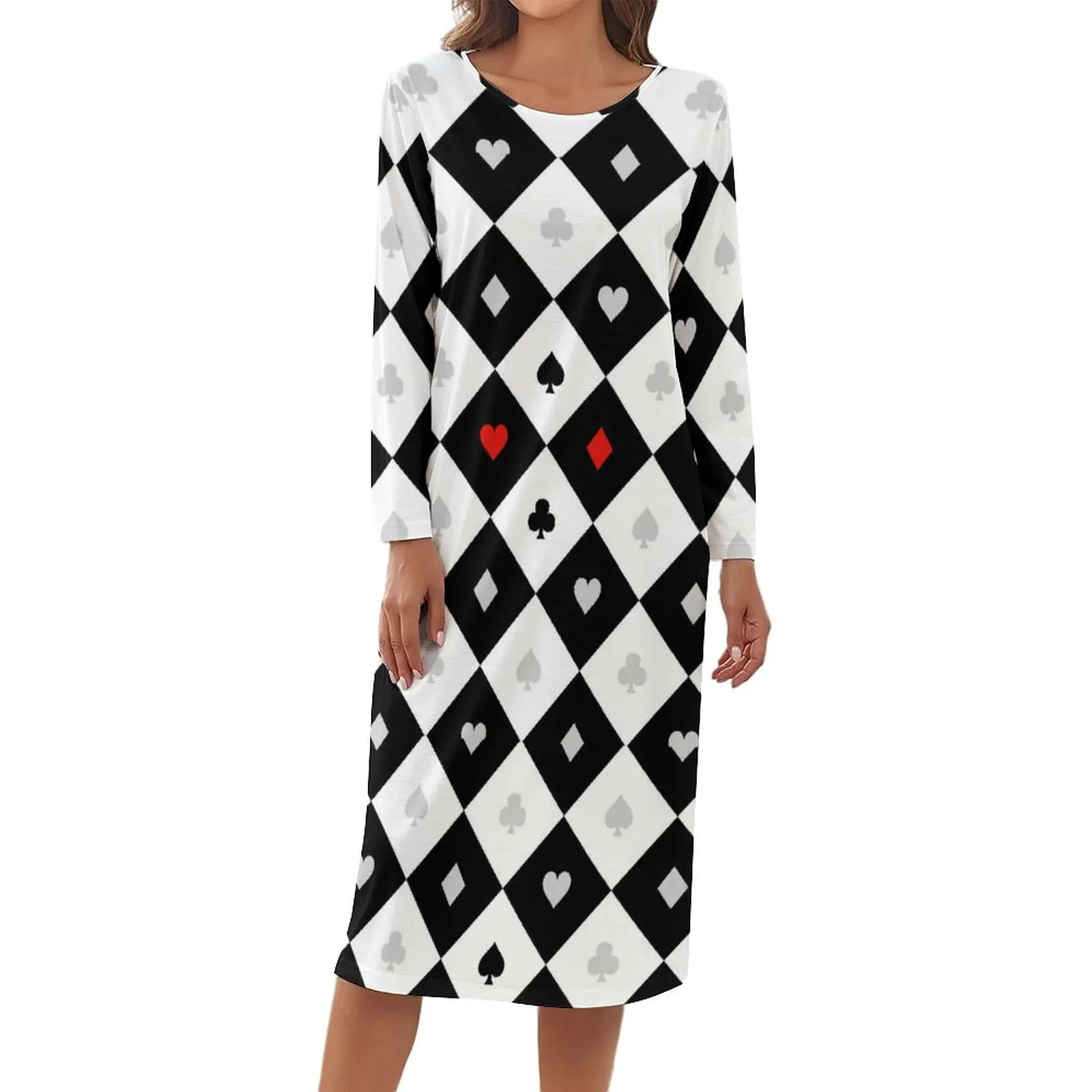 

Heart Cards Pajama Poker Long Sleeves Home Fashion Dress Casual Wife Printed Sleepwear