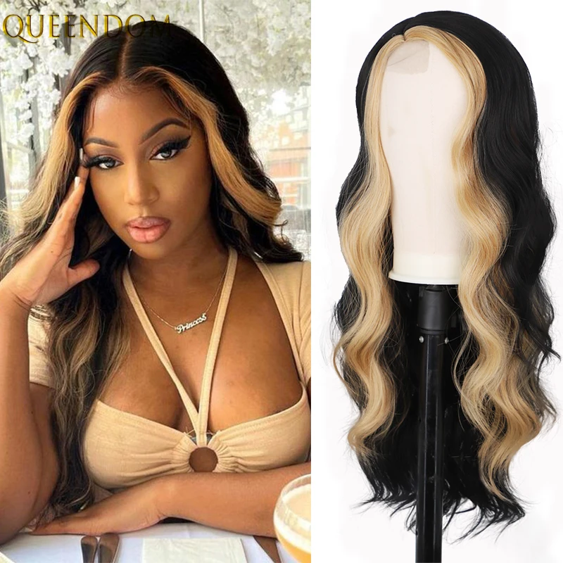 

Парик на сетке с черными волнами и блонд, длинные волнистые синтетические парики на сетке в полоску для черных женщин, косплей на Хэллоуин