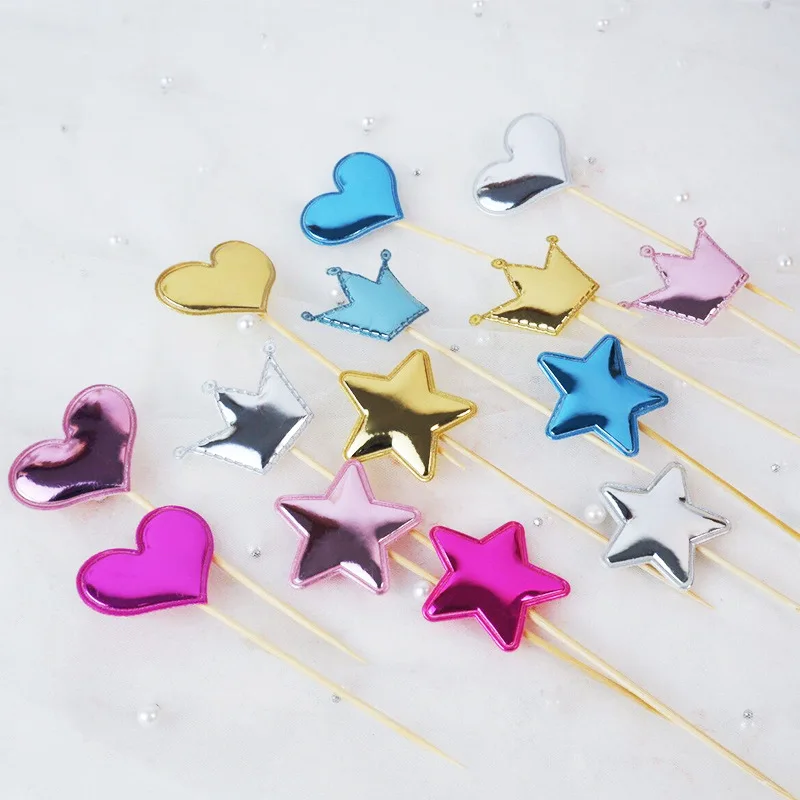 

50pcs Mini Heart Star Cupcake Toppers Cake Topper Decorating Picks Kids Wedding Birthday Party Decorations Baby Shower Favors