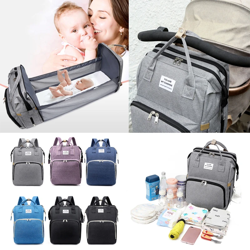 

Mommy Diaper Bag Nappy Changing Bags for Newborn Baby Care Portable Bed Travel Bassinet Folding Crib Backpack Large Stroller Bag