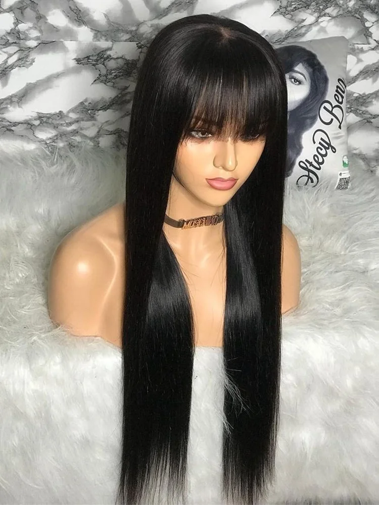 100% Human Hair Wig With Bangs Brazilian Straight Short Bob Human Hair Wigs For Black Women Cheap Black 30 Inch Long Fringe Wig
