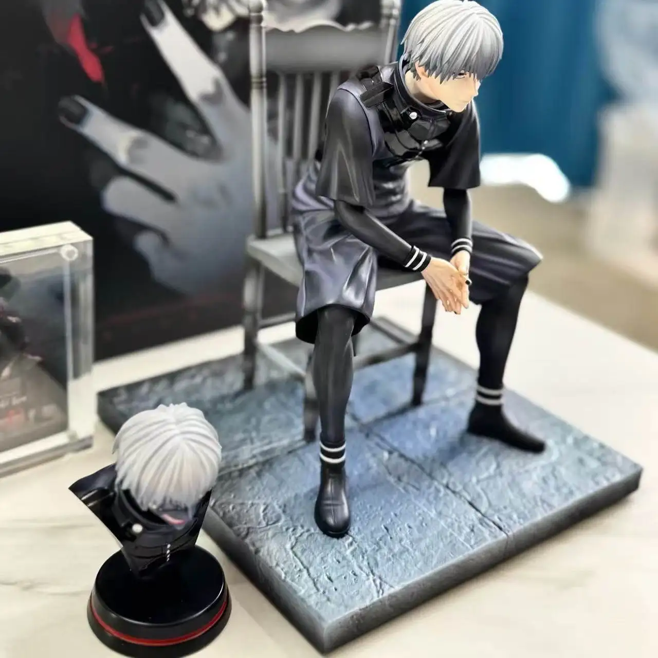 Фото 19 см BW Studio Tokyo Ghoul, аниме-фигурки, поза сидения, Kaneki Ken, экшн-фигурка, статуя из ПВХ, модель куклы, коллекция игрушек, подарки №5