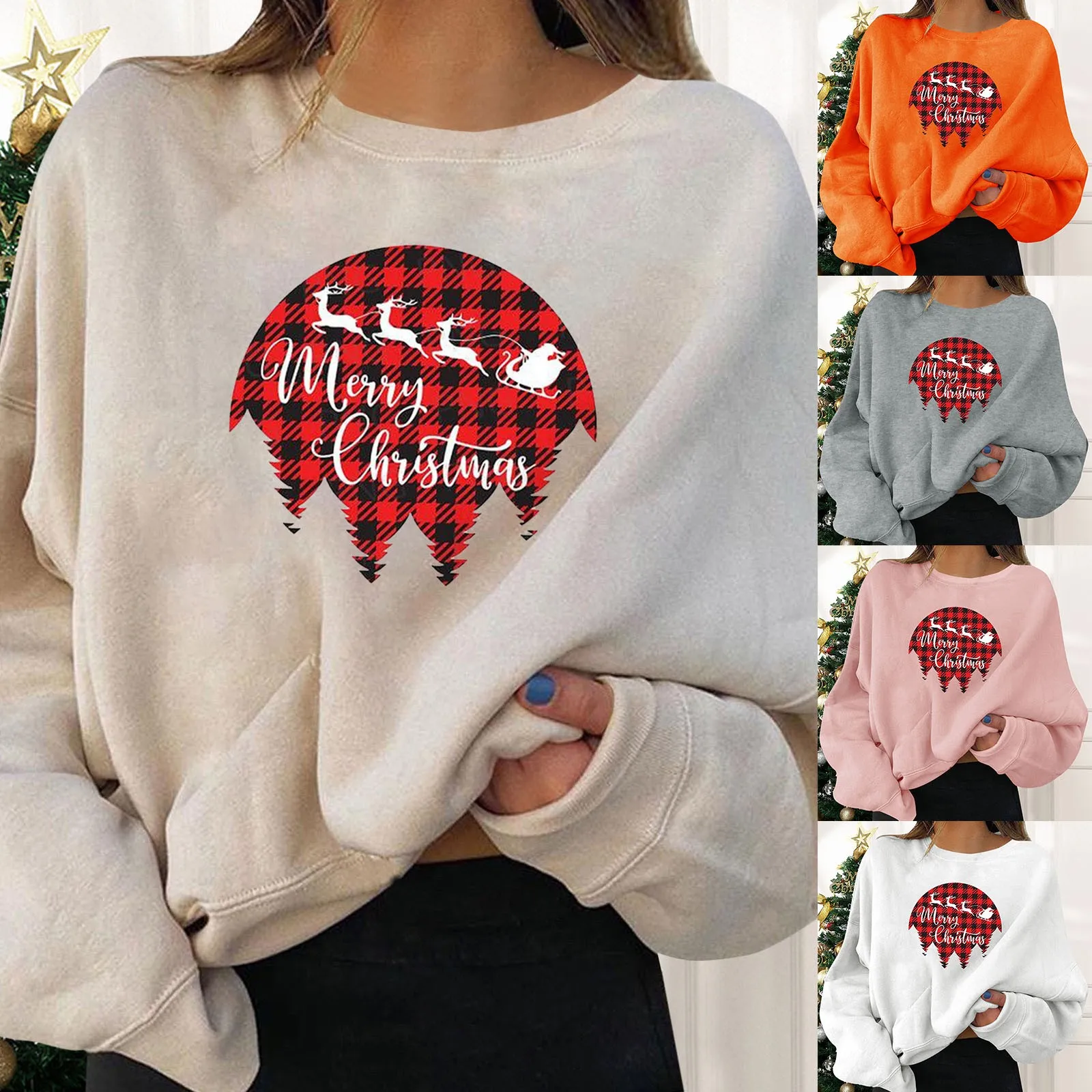 

Женские рождественские праздничные пуловеры, весёлый пуловер на молнии, Женский флисовый легкий пуловер с V-образным вырезом и длинным рука...