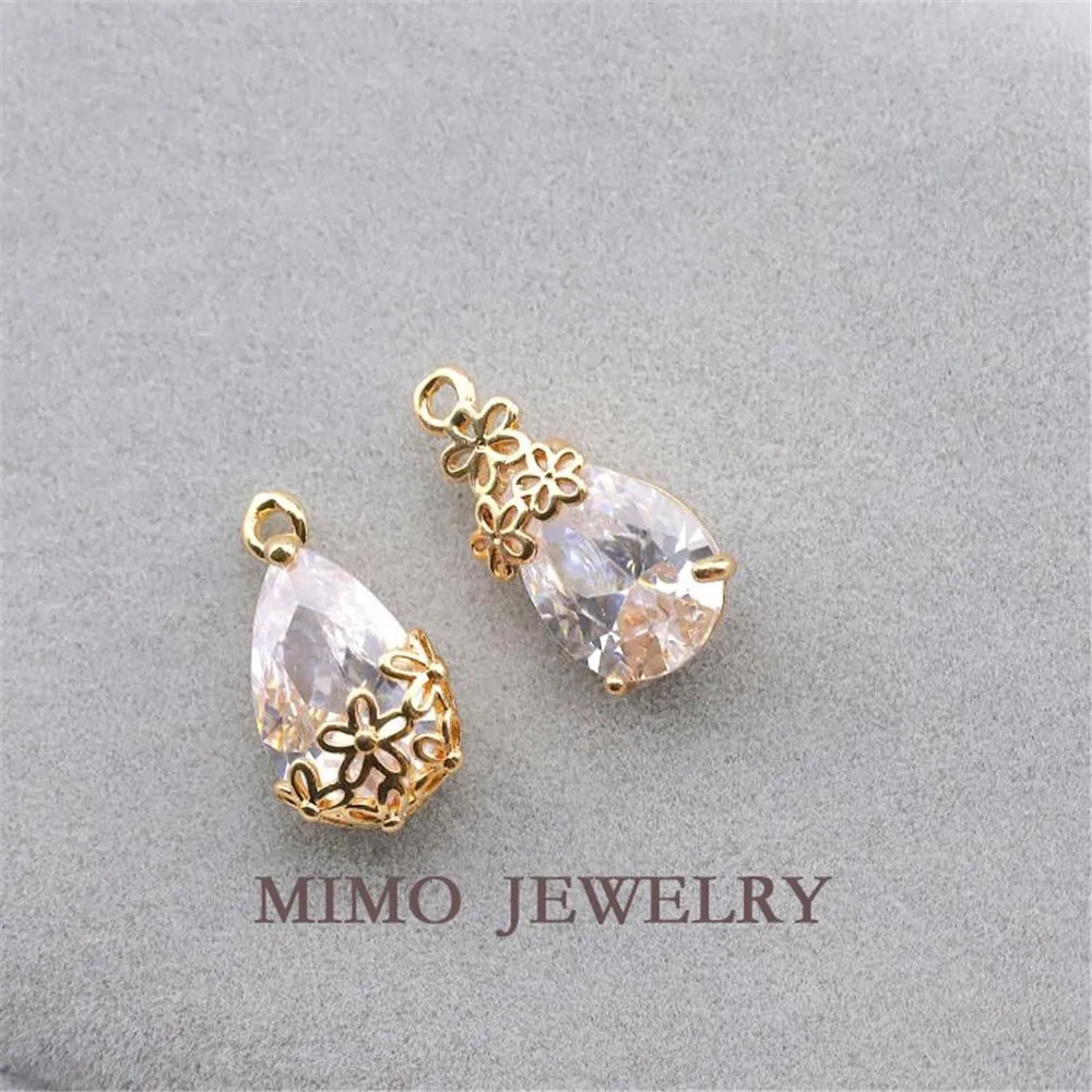 

MIMO JEWELRY Water drop shaped zircon flower lace wrap Pendant copper plated 14K gold DIY accessories