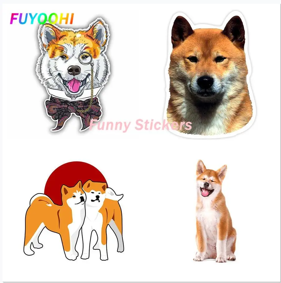 

FUYOOHI Play Stickers Cartoon Animal Car Sticker Wear Glasses Akita Inu Dog Hipster Decoration Sunscreen Waterproof Decal PVC