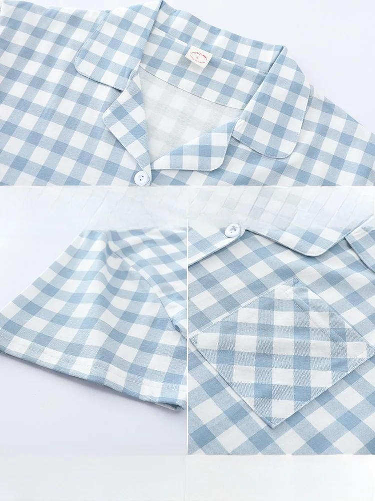 Укороченные брюки с короткими рукавами женские летние хлопковые клетчатые