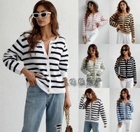 2022 autumn and winter new striped european and american fashion loose womens sweater single breasted cardigan womens sweater