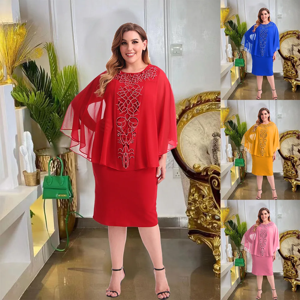 

Street Women's Clothing In Summer Burning Flowers Hot Diamonds Chiffon Dresses