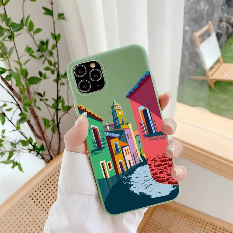 

Oia Santorini Greece Church Phone Case for iPhone 11 12 13 Mini Pro Xs Max 8 7 6 6S Plus X XR Solid Candy Color Case