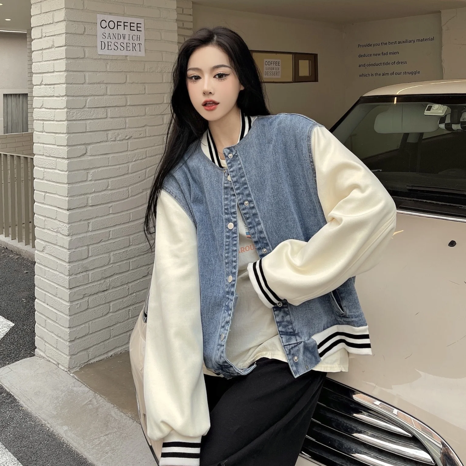 

Новинка 2022, свободная Универсальная джинсовая куртка со вставками, повседневная бейсбольная куртка в стиле ретро, бесплатная доставка